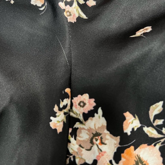 Pinch Women’s Black Satin Smoked Maxi Slit Floral Long Sleeve V Neck Dress Med - Picture 10 of 15